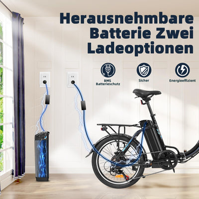 KAISDA E-Bike Klapprad 20 Zoll Elektrofahrrad Mit 250W Motor 36V 13Ah Abnehmbarem Li-ion Akku Bis 100km Distanz,7-Gang,Pedelec Ebike E-Citybike E-Fahrrad Für Erwachsene,Schwarz