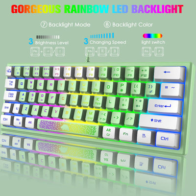 Pc Tastatur Maus mit Kabel, mäuse, tastaturen & eingabegeräte, Gaming-Tastatur-Maus mechanische Feel, Tastatur Maus bis zu 3600 DPI, optische 7 Tasten PC, Laptop, Computer, Grün