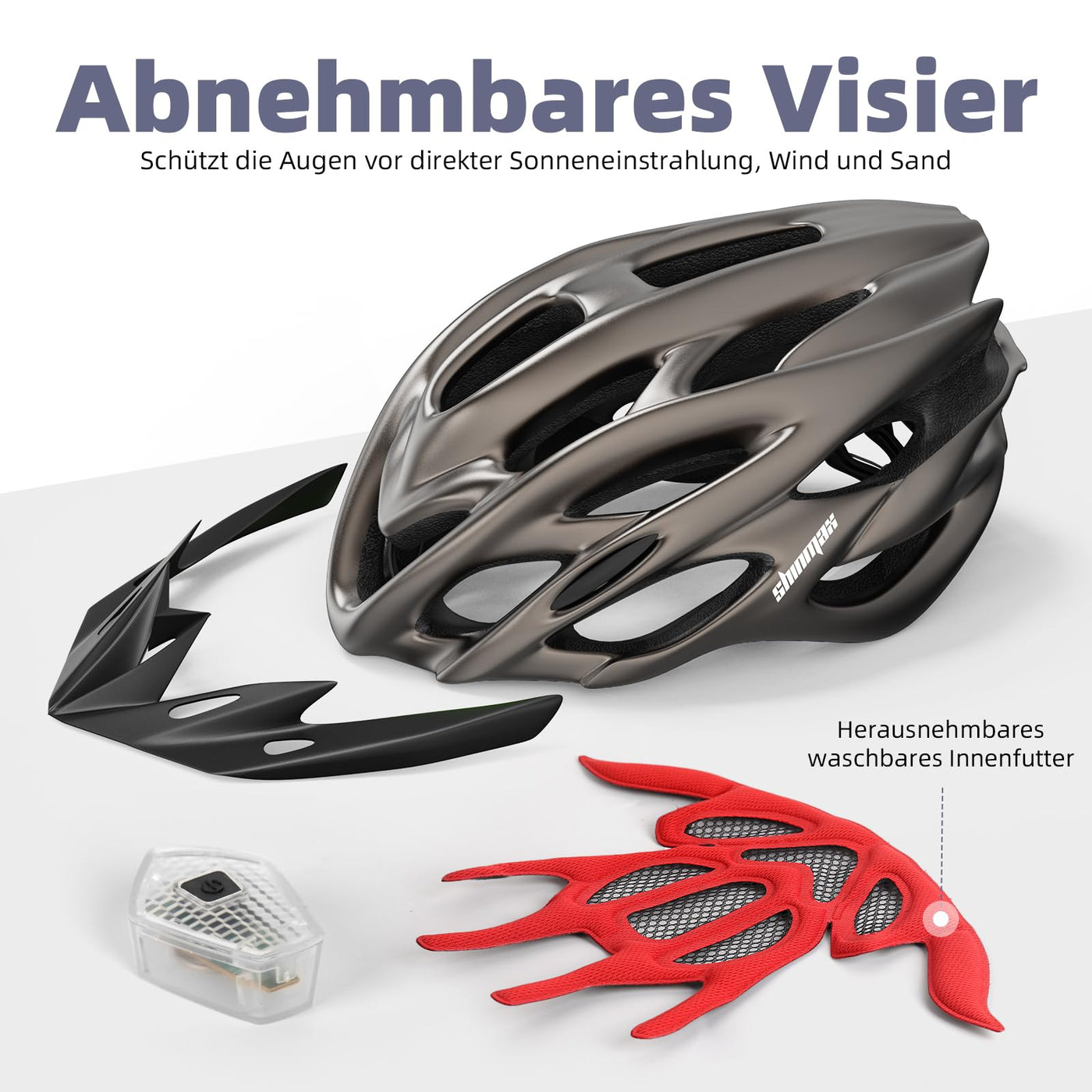 Shinmax Fahrradhelm Herren Fahrradhelm Damen Fahrradhelm mit Visier Abnehmbarer Fahrradhelm mit Licht MTB Fahrrad Helm Erwachsenen Unisex Mountainbike Helm Radhelm Rennradhelm 57-62cm