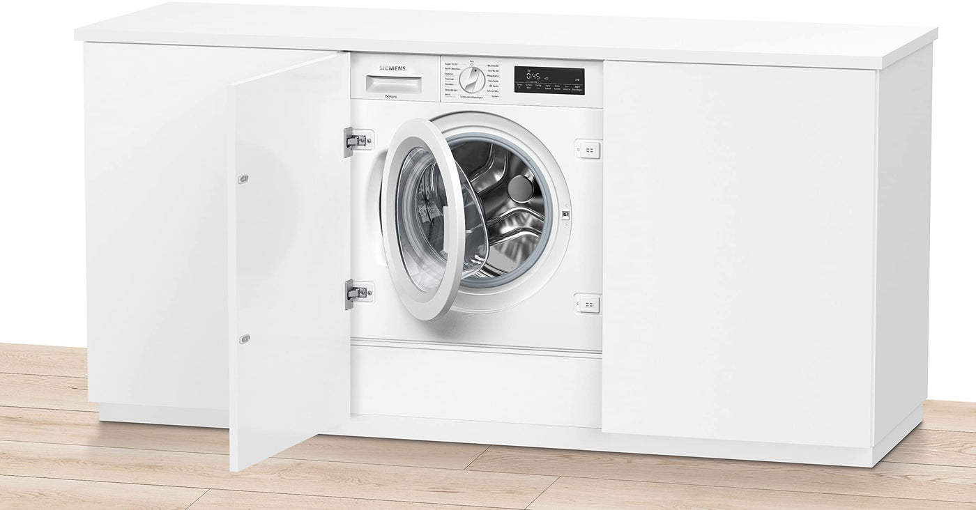 Siemens WI14W443 Einbau-Waschmaschine iQ700, Frontlader mit 8kg Fassungsvermögen, 1400 UpM, speedPack L, LED-Display, timeLight, Weiß, 60cm
