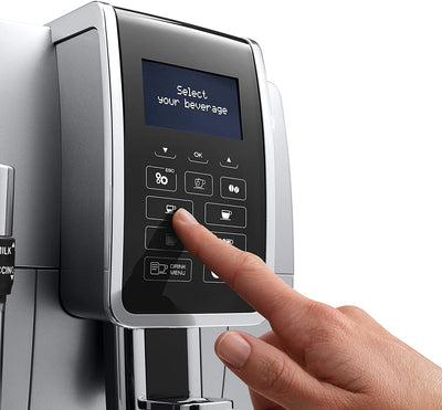 De'Longhi Dinamica ECAM 350.35.SB Kaffeevollautomat mit Profi-Milchaufschäumdüse, Klartext Digitaldisplay, 2-Tassen-Funktion, Silber & Milchkännchen DLSC060, 350 ml, Edelstahl