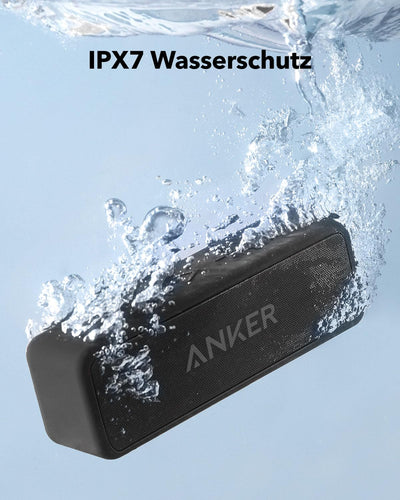 Anker SoundCore 2 Bluetooth Lautsprecher, Fantastischer Sound, Enormer Bass mit Dualen Bass-Treibern, 24h Akku, Verbesserter IPX7 Wasserschutz, Kabelloser Lautsprecher für iPhone, Galaxy usw.
