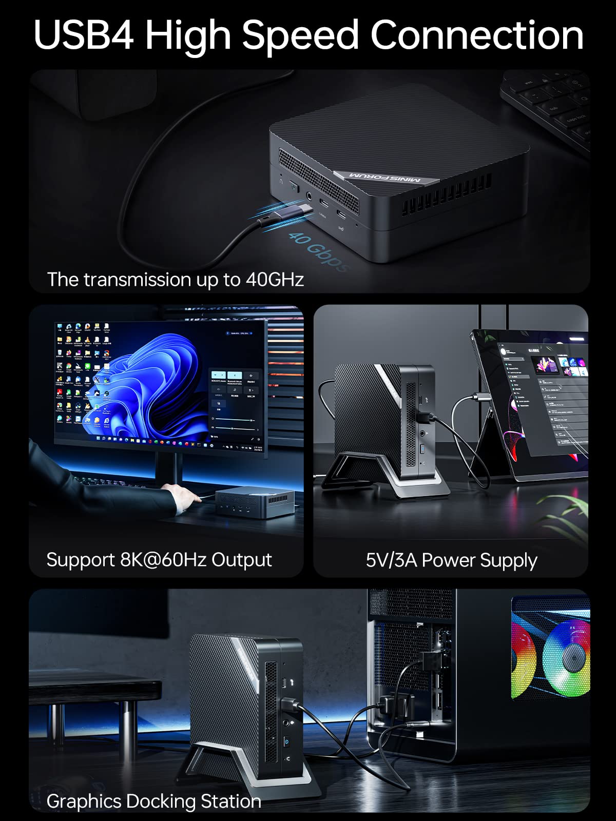 MINIS FORUM Mini PC UM773 LITE, AMD Ryzen 7 7735HS 8-Core-aufrüstbarer 32 GB DDR5/1TB SSD Mini-Desktop-Computer, BT, HDMI/USB4 Anschluss