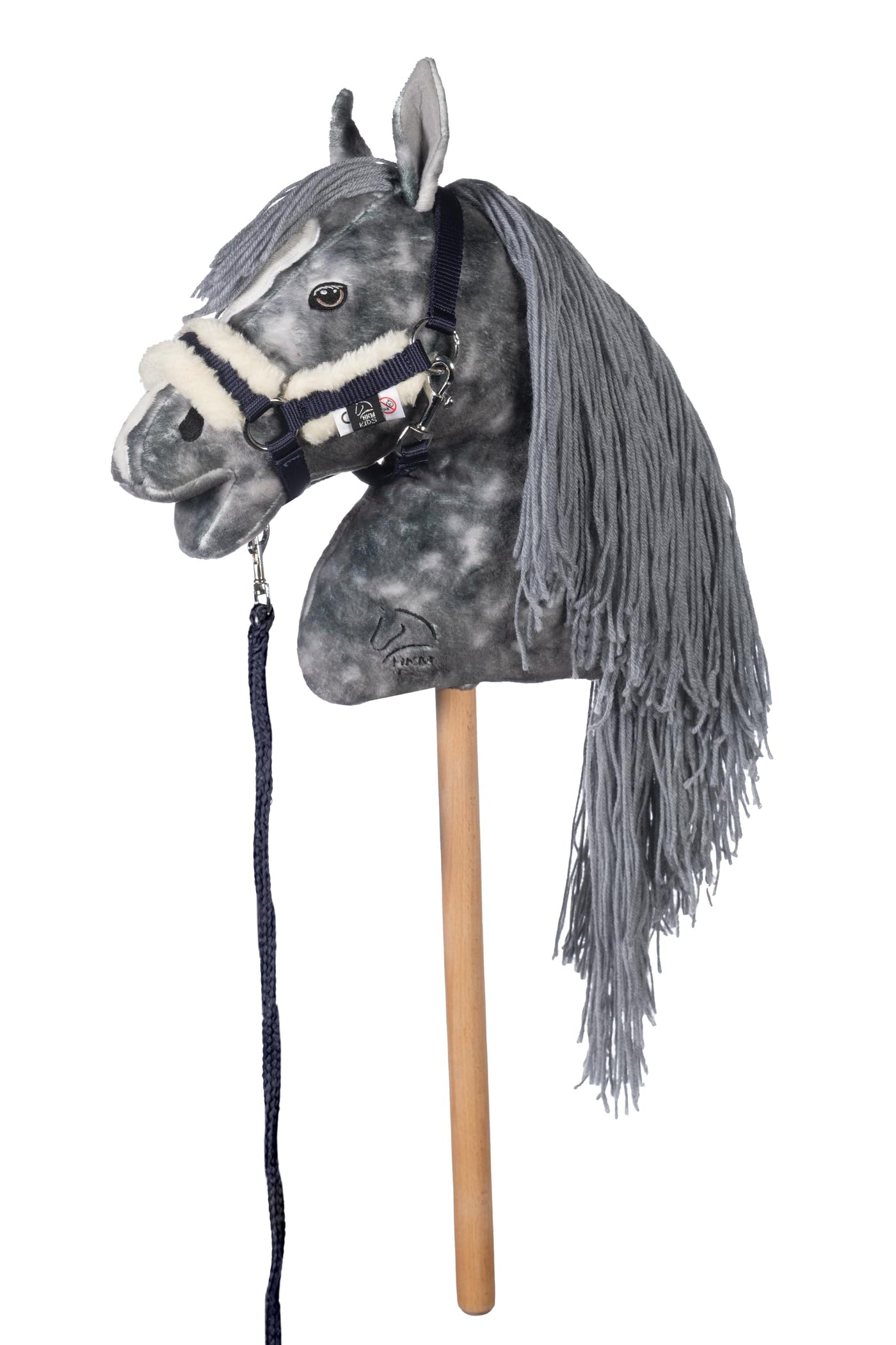 HKM Kids Hobby Horse, Apfelschimmel, Grau, mit Halfter und Führstrick in Blau, Steckenpferd für Kinder, Pferde Spielzeug