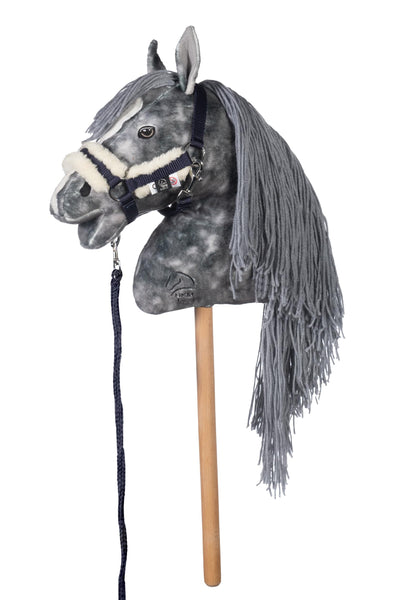 HKM Kids Hobby Horse, Apfelschimmel, Grau, mit Halfter und Führstrick in Blau, Steckenpferd für Kinder, Pferde Spielzeug