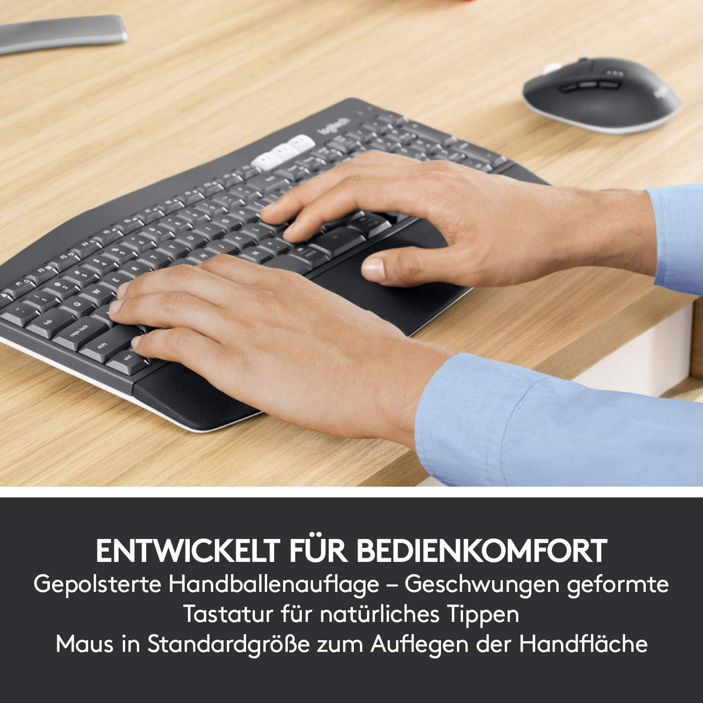 Logitech MK850 Performance Kabelloses Tastatur-Maus-Set, Bluetooth, 2.4 GHz Verbindung via USB-Empfänger, 24 bis 36-Monate Akkuleistung, Handballenauflage, Deutsches QWERTZ-Layout, Schwarz