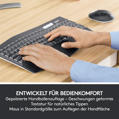 Logitech MK850 Performance Kabelloses Tastatur-Maus-Set, Bluetooth, 2.4 GHz Verbindung via USB-Empfänger, 24 bis 36-Monate Akkuleistung, Handballenauflage, Deutsches QWERTZ-Layout, Schwarz