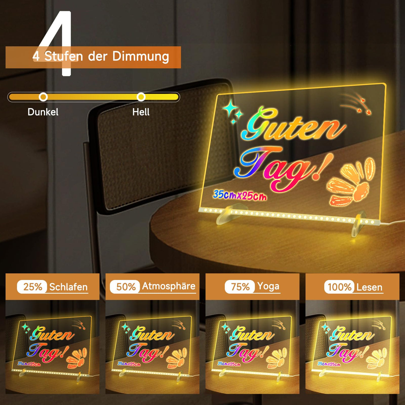 Led Zeichenbrett, Leuchtendes Led Zeichenbrett für Kinder mit 13 Farben & 6 Modi, 35x25cm Acryl Schreibtafel Kinder mit Adapter für Maltafel, Memo, Werbung, Nachtlicht, Wanddekoration