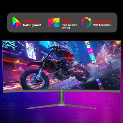 LXZ 37.5-inch Curved Gaming Monitor, 144Hz, 3840 * 1600P, 2500R, VA Display, Eye Protection, DP/HDMI Ports, Wall Mount Compatible - Black