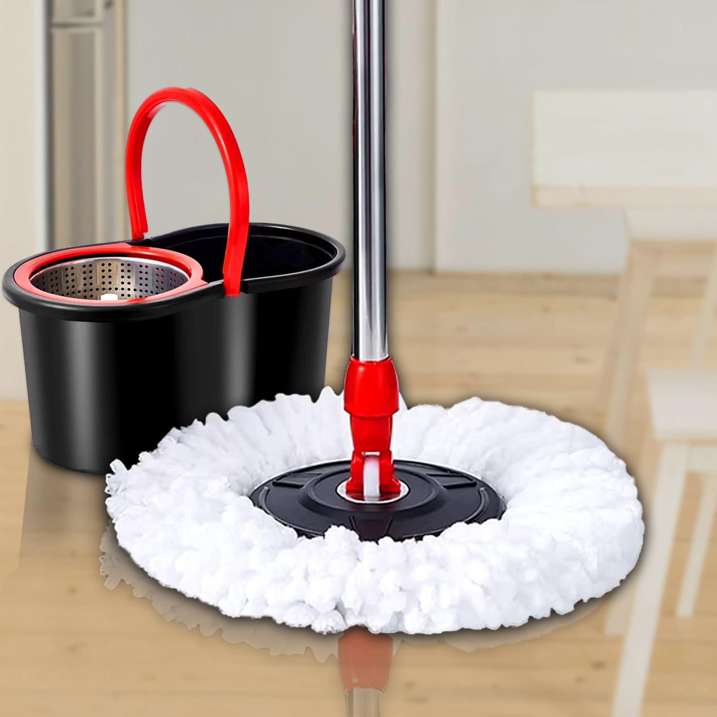 Retoo Wischmopp Komplett Set, Bodenwischer mit Teleskopstiel 94-120 cm, Mikrofaser Moppkopf mit Kraftfasern und Eimer mit Powerschleuder, schnell und reinigungsstark