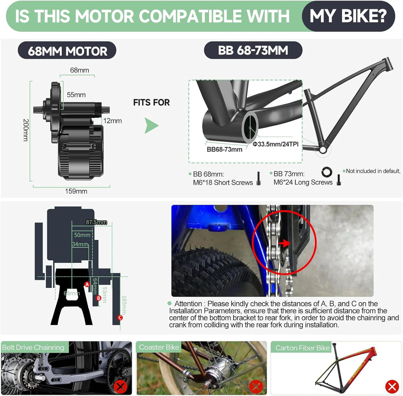 BAFANG Mittelmotor 250W 350W 500W BBS01B G340 Motor mit 36V Akku mit optionalem E-Bike Display Custom E-Bike Umbausätze für BB68mm Mountainbike