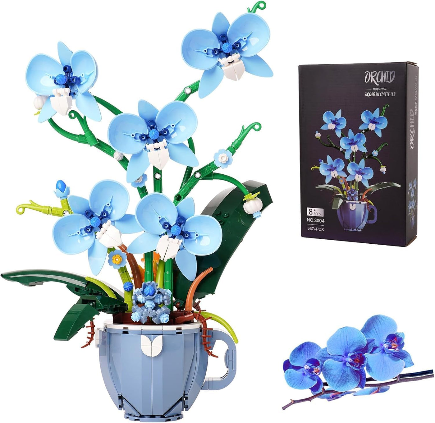 Ideas Blau Orchidee Blumen Klemmbausteinen Baustein，Kompatibel Mit Lego Flower Pflanzen deko Geschenk für Erwachsene und Mädchen ab 8-16+ 567PCS