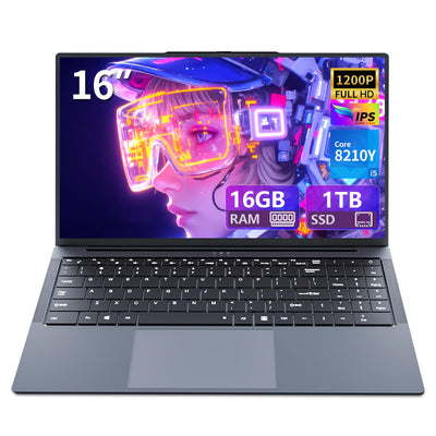 40,6 cm (16 Zoll) Laptop Core i5-8210Y Laptop 16 GB RAM SSD1 TB Laptop 1920 x 1200 FHD, Win11 Pro, RJ45, Typ C, USB 3.0, WLAN, BT5.0, digitale Tastatur mit Hintergrundbeleuchtung