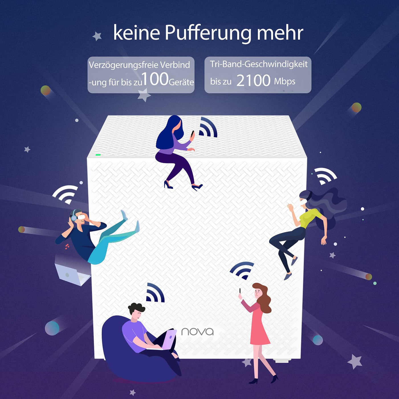 Tenda Nova MW12 Mesh WLAN System - AC2100 Tri-Band WLAN Mesh System -empfohlen für Häuser mit 3-5 Schlafzimmern - 9X Gigabit Port - Ersetzt WLAN Router & Repeater - Kompatibel mit Alexa - 3Pack
