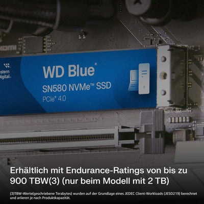 WD Blue SN580 NVMe SSD 500 GB (PCIe Gen4 x4, bis zu 4.000 MB/s Lesen, M.2 2280, nCache 4.0-Technologie) Blau