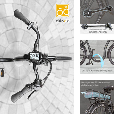 aktivelo Elektrofahrrad, Alu Tiefeinsteiger City E-Bike 26 Zoll, Shimano 7 Gang Nexus Nabenschaltung, Abnehmbar 36V 14,5Ah 522Wh Akku, 25 km/h bis 110 km, für Damen und Herren