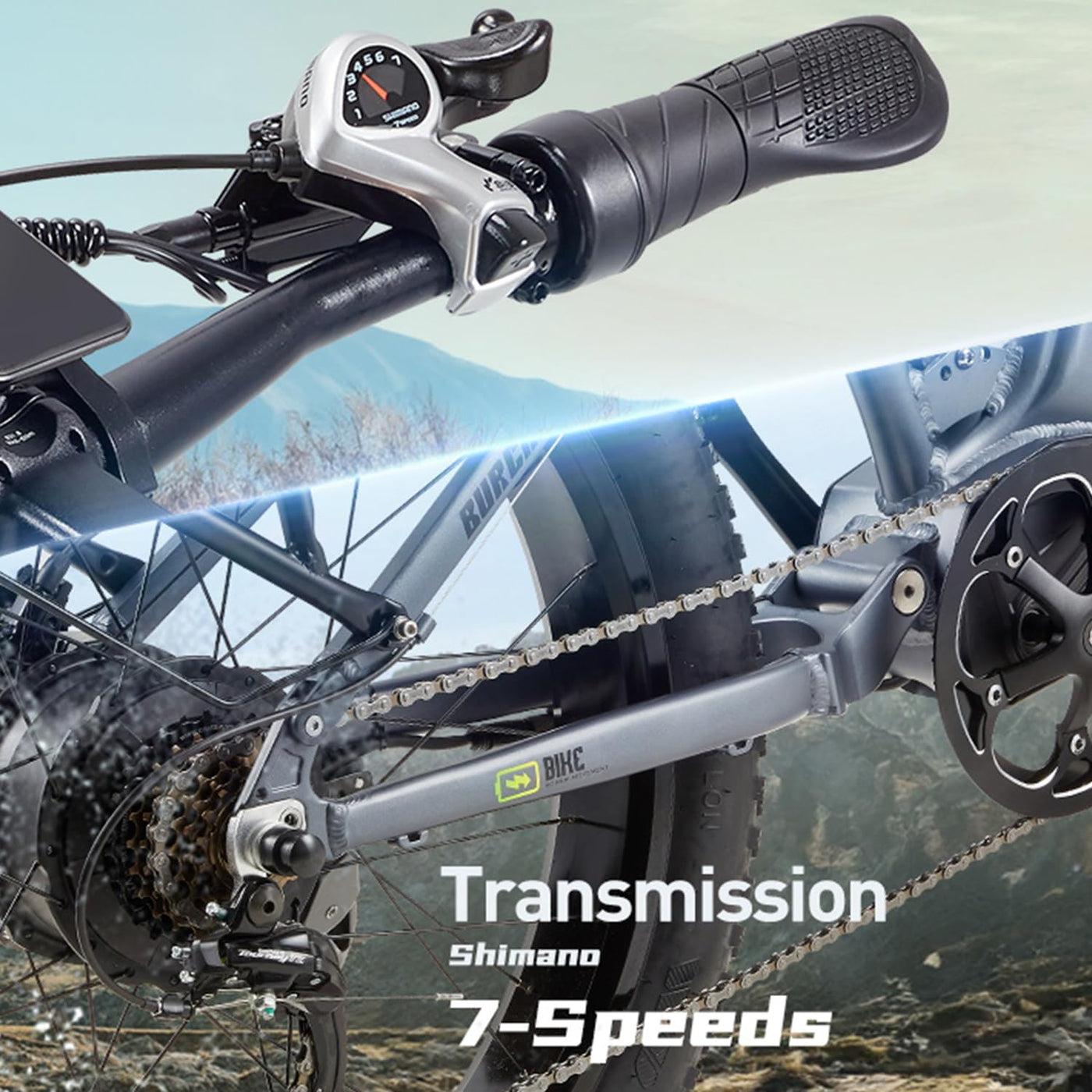 BURCHDA RX80 Elektrisches Mountainbike für Erwachsene, 26 Zoll 4.0 Fat Tire, 48V20AH Batterie 7-Gang Öl-Doppelbremse, Dual Shock Absorption Elektrofahrrad mit Unterstützung，Mit Heckklappenrahmen