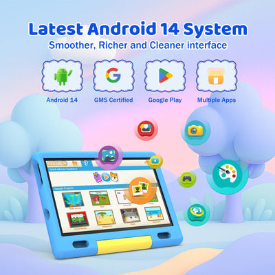 Ainmel Kinder Tablet 10 Zoll Octa-Core Android 14 Tablet für Kinder, 16GB+128GB (1TB TF), Kindersicherung, WiFi 6/Bluetooth 5.3, Widevine L1 mit Kindersicheres Gehäuse -Blau