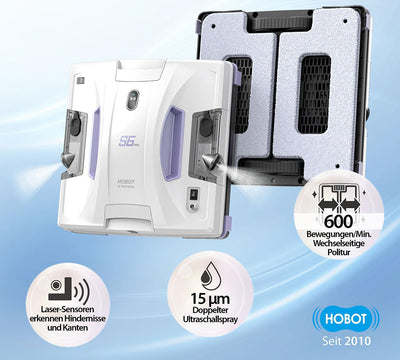 Sichler Exclusive Fensterputz-Roboter Akku: HOBOT S6 Pro Profi-Fensterputz-Roboter, Versandrückläufer (Fensterputz-Roboter Sprüh, Fensterputzroboter, Scheibenwischer)