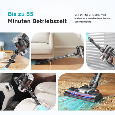 KLiHD Akku Staubsauger Staubsauger Kabellos: 450W/38000Pa mit LED Display Bis zu 55Mins Laufzeit Anti-Tangle-Staubsauger Stielstaubsauger für Tierhaare Hartböden Teppich