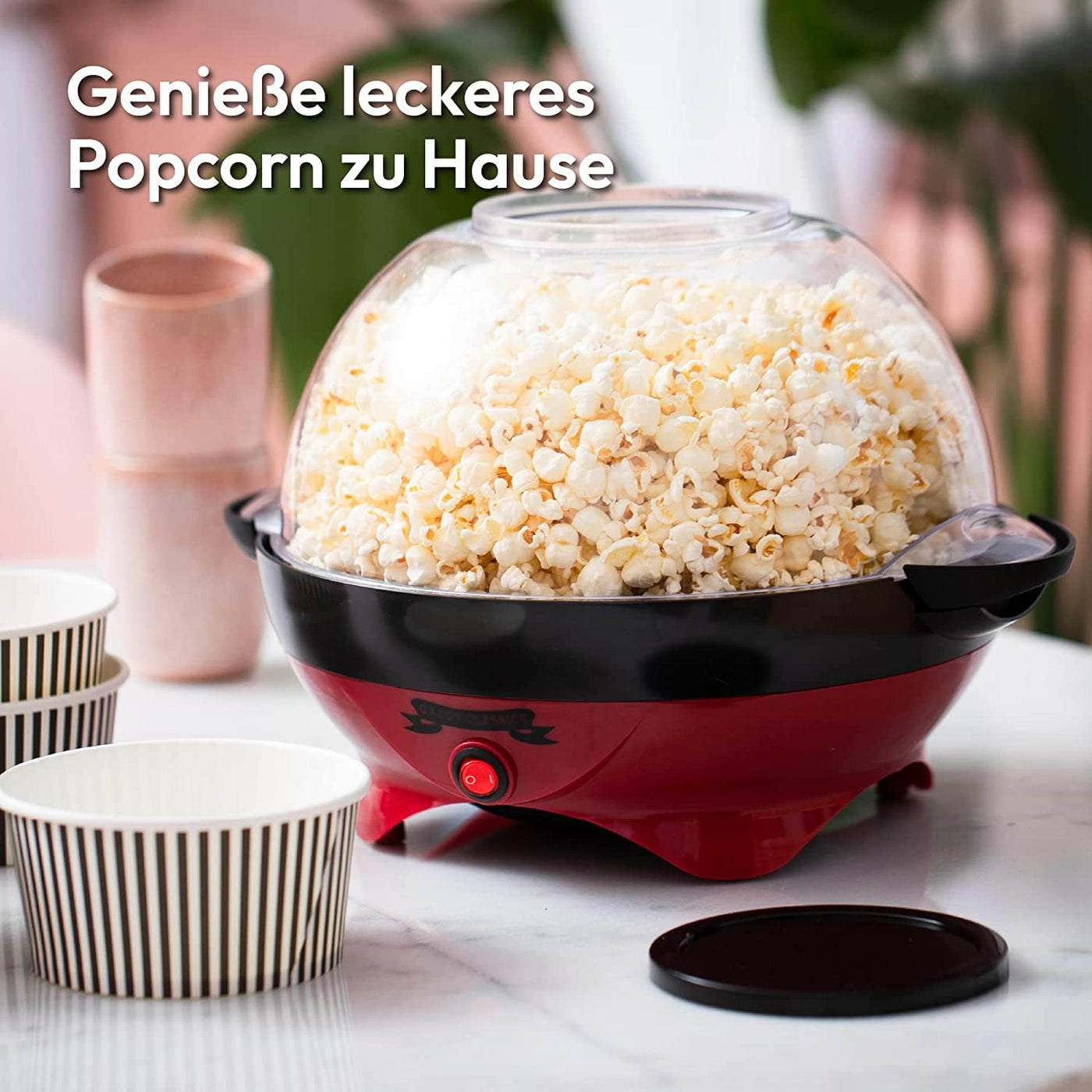 Gadgy Popcorn Maschine groß - Retro Popcorn Maker 5 L - Popcorn Maker mit Antihaftbeschichtung und abnehmbarer Heizfläche - Popkorn Maschine rot - Popcornmaschine 800W - Popcorn machine