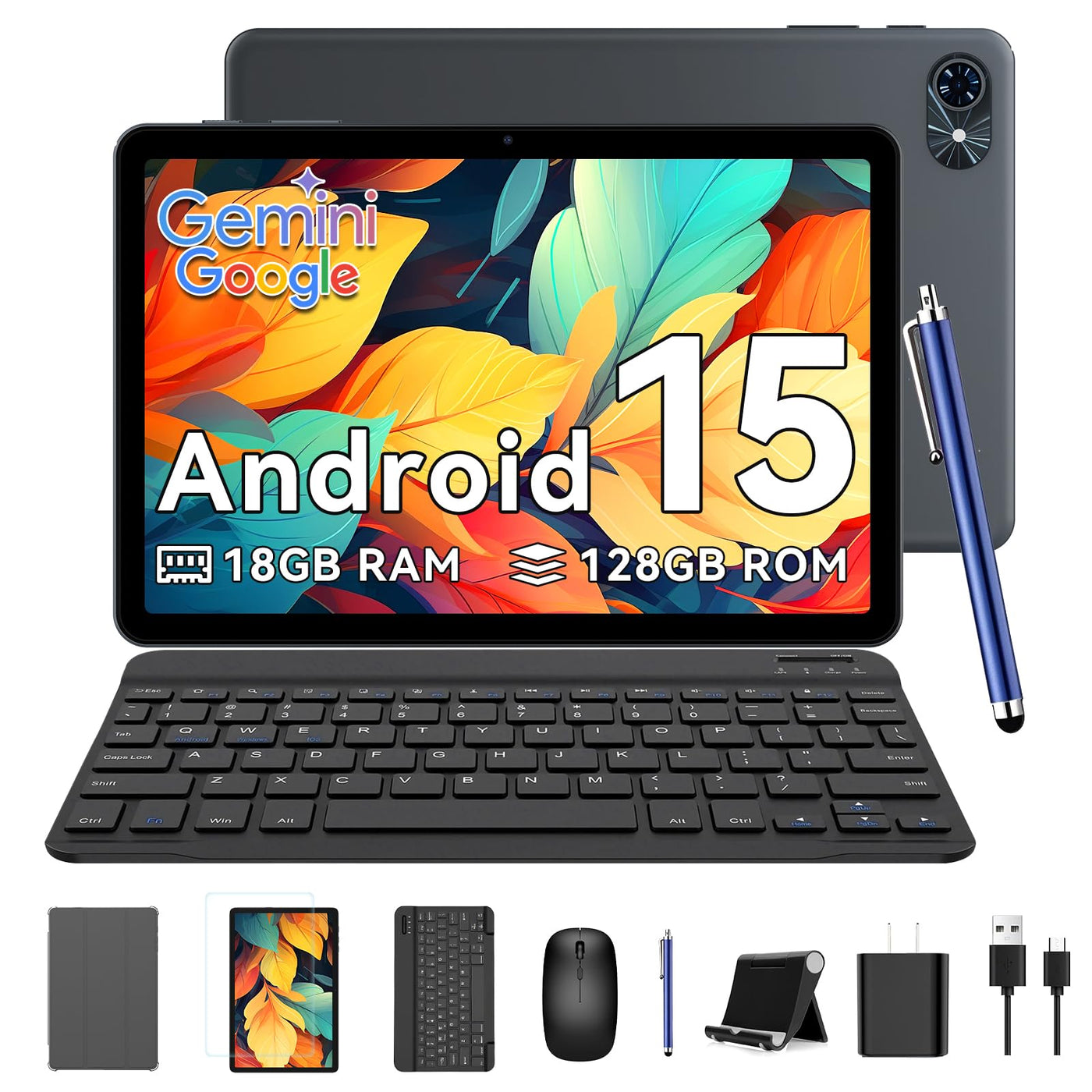 TABWEE T80 Android 15 Tablet mit Tastatur - 18GB RAM+128GB ROM (2TB TF), Tablet 10 Zoll, 6000mAh, 5MP+2MP, Gemini AI, 5G WiFi, GPS, Face ID (2 Jahre Garantie)