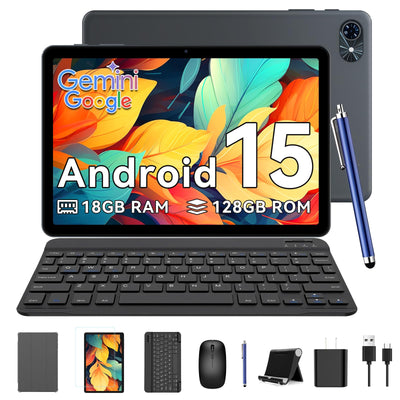 TABWEE T80 Android 15 Tablet mit Tastatur - 18GB RAM+128GB ROM (2TB TF), Tablet 10 Zoll, 6000mAh, 5MP+2MP, Gemini AI, 5G WiFi, GPS, Face ID (2 Jahre Garantie)