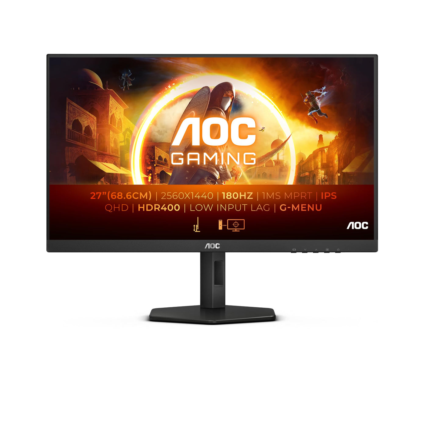 AOC Gaming Q27G4XD – 27-Zoll-QHD-Monitor, 180 Hz, 1 ms GTG, schnelles IPS, FreeSync Prem, G-Sync Comp, HDR400, höhenverstellbar (2560 x 1420, HDMI 2.0, DisplyPort 1.4, USB-Hub)