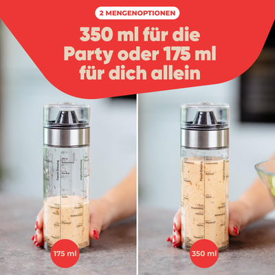 LALOB® Dressing-Shaker – spülmaschinenfest – fünf Rezepte in 175ml und 350ml – auslaufsicher Behälter – Salatsoßen-Schüttelbecher