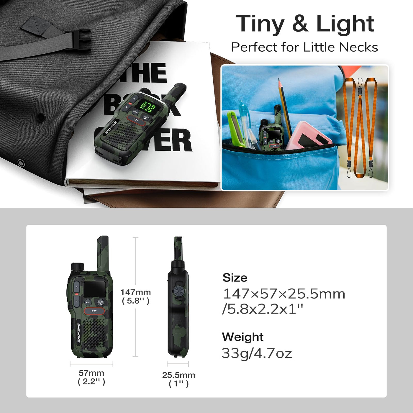 BAOFENG GT-18 Walkie Talkie PMR446 Lizenzfrei Funkgerät für Erwachsene Kinder, Wiederaufladbares Walky Talky 1500mAh Batterie, Dual-PTT, 16 Kanäle, Scan, Taschenlampe für Camping Wandern, 3er Pack