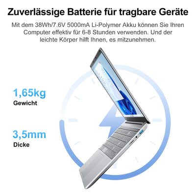 jumper Laptop 15,6 Zoll FHD Display, 12 GB RAM 640 GB ROM, Office 365, Prozessor 5205U Notebook, Akku 38 Wh, Zwei Stereo-Lautsprecher, USB 3.0, Typ-C, Digitale Tastatur