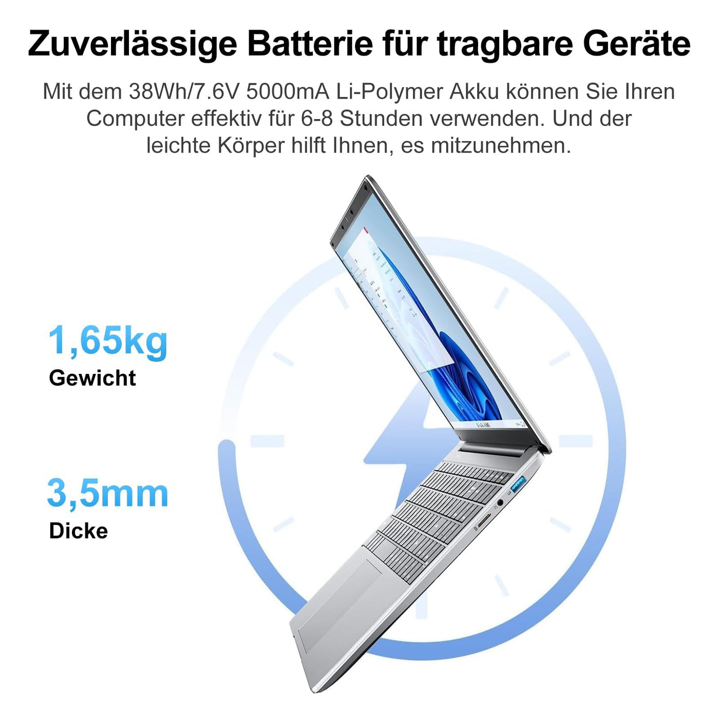 jumper Laptop 15,6 Zoll FHD Display, 12 GB RAM 640 GB ROM, Office 365, Prozessor 5205U Notebook, Akku 38 Wh, Zwei Stereo-Lautsprecher, USB 3.0, Typ-C, Digitale Tastatur