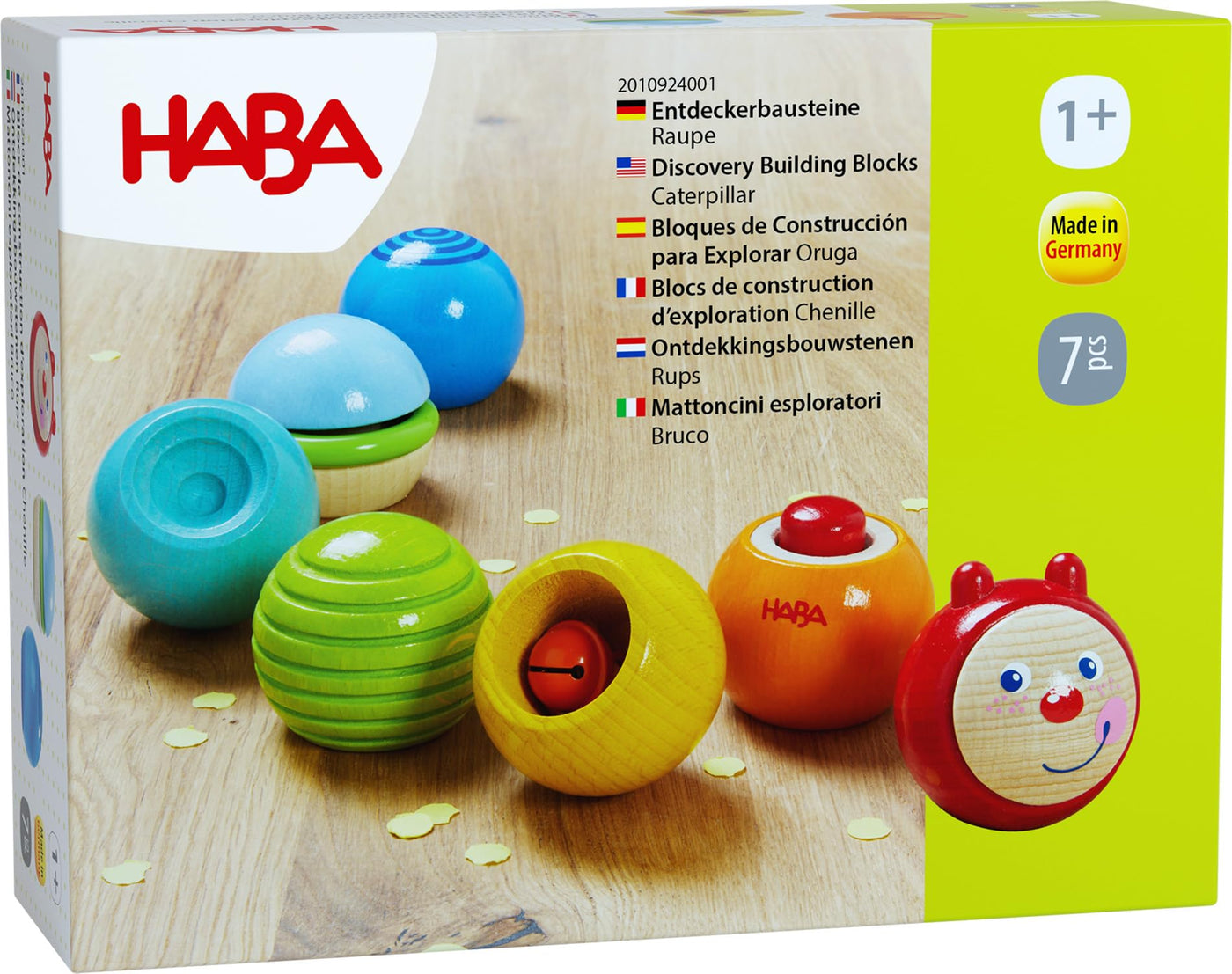 HABA Entdeckerbausteine Raupe - Regenbogen Holzkugeln mit optischen & akustischen Effekten - Made in Germany - Für Kinder ab 1 Jahr - Fördert die Feinmotorik - 2010924001