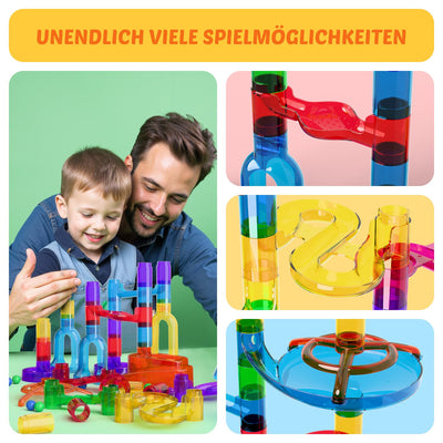 Murmelbahn Logikspiele Mehrfarbige kugelbahn 109 Stück transparent Bahnelementen und murmeln STEM Marble Rush Doppelspiel Spielzeug Geschenk für Kinder Jungen Mädchen ab 3-12 Jahre