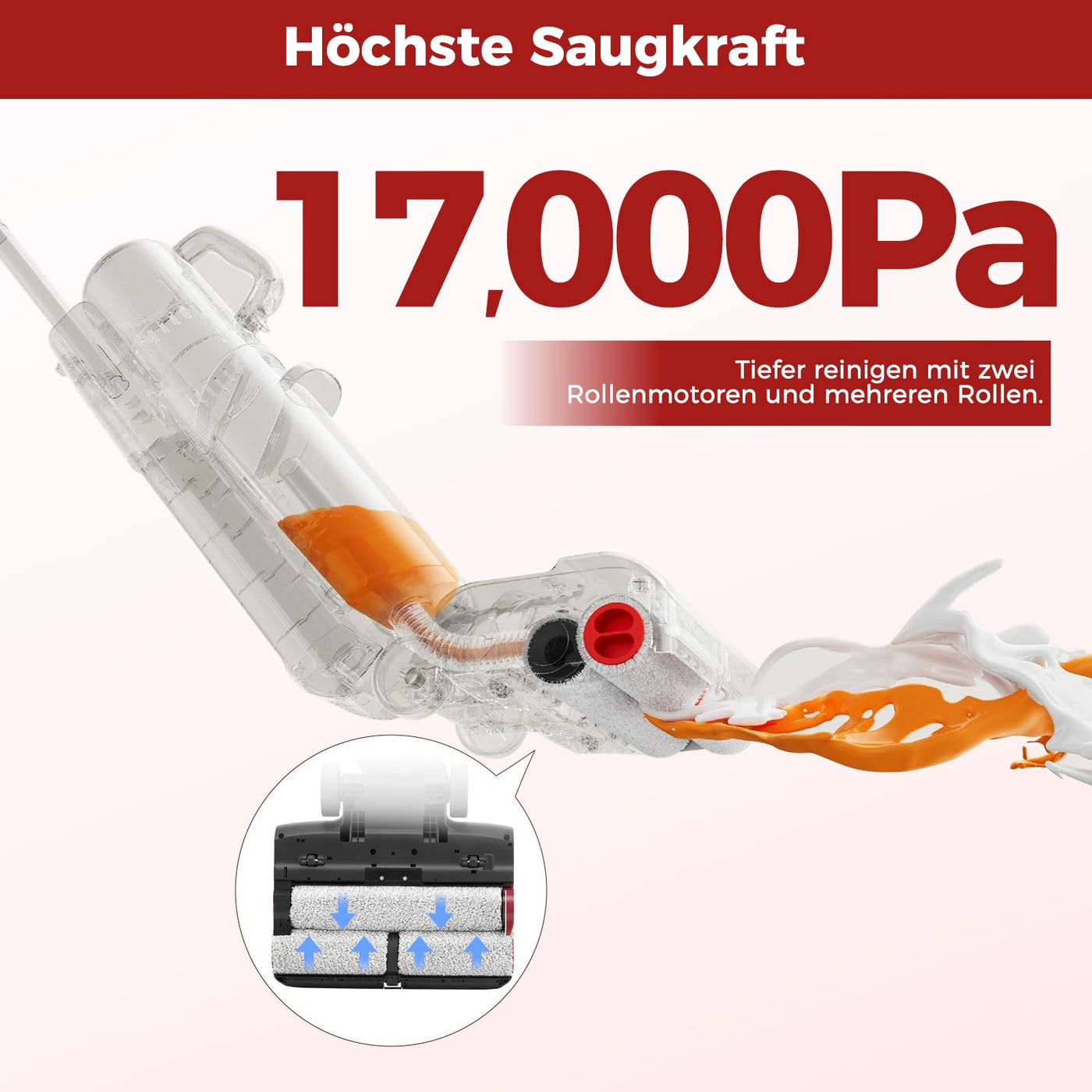 roborock Dyad Pro Combo 5-in-1 Nass Trockensauger Kabelloser 17000Pa Wischsauger mit Akku Staubsauger für Teppichreinigung, elektrische Minibürste und 2 Reinigungsköpfe, APP, Sprachsteuerung