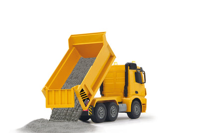 JAMARA 404940 - Muldenkipper Mercedes-Benz Arocs 2,4 GHz - Kippmulde hoch/runter, realistischer Motorsound, Hupe, Rückfahrwarnsound, 4 Radantrieb, gelbe LED Signallichter, programmierbare Funktionen