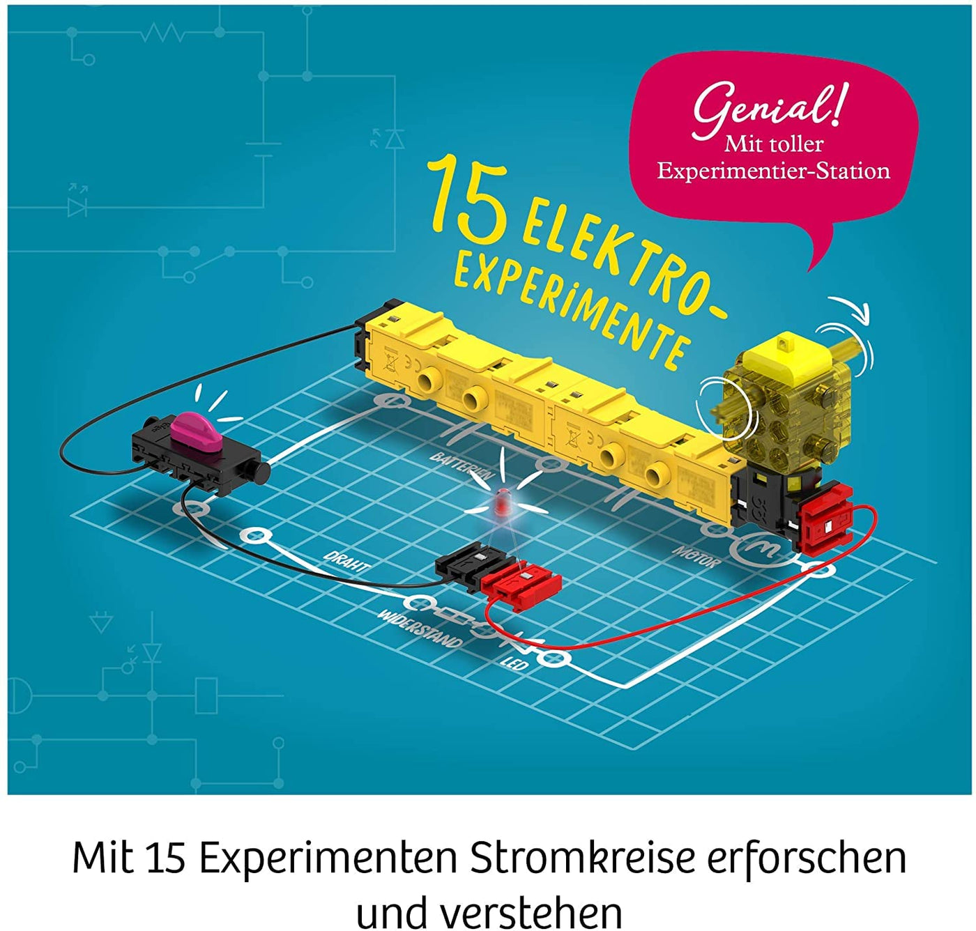 KOSMOS 620707 Electro Power – Einstieg in die Welt der Elektrizität, Amazon Exklusiv, Technik Experimentierkasten für Kinder ab 8 Jahre, Elektronik Baukasten mit 5 motorisierten Modellen
