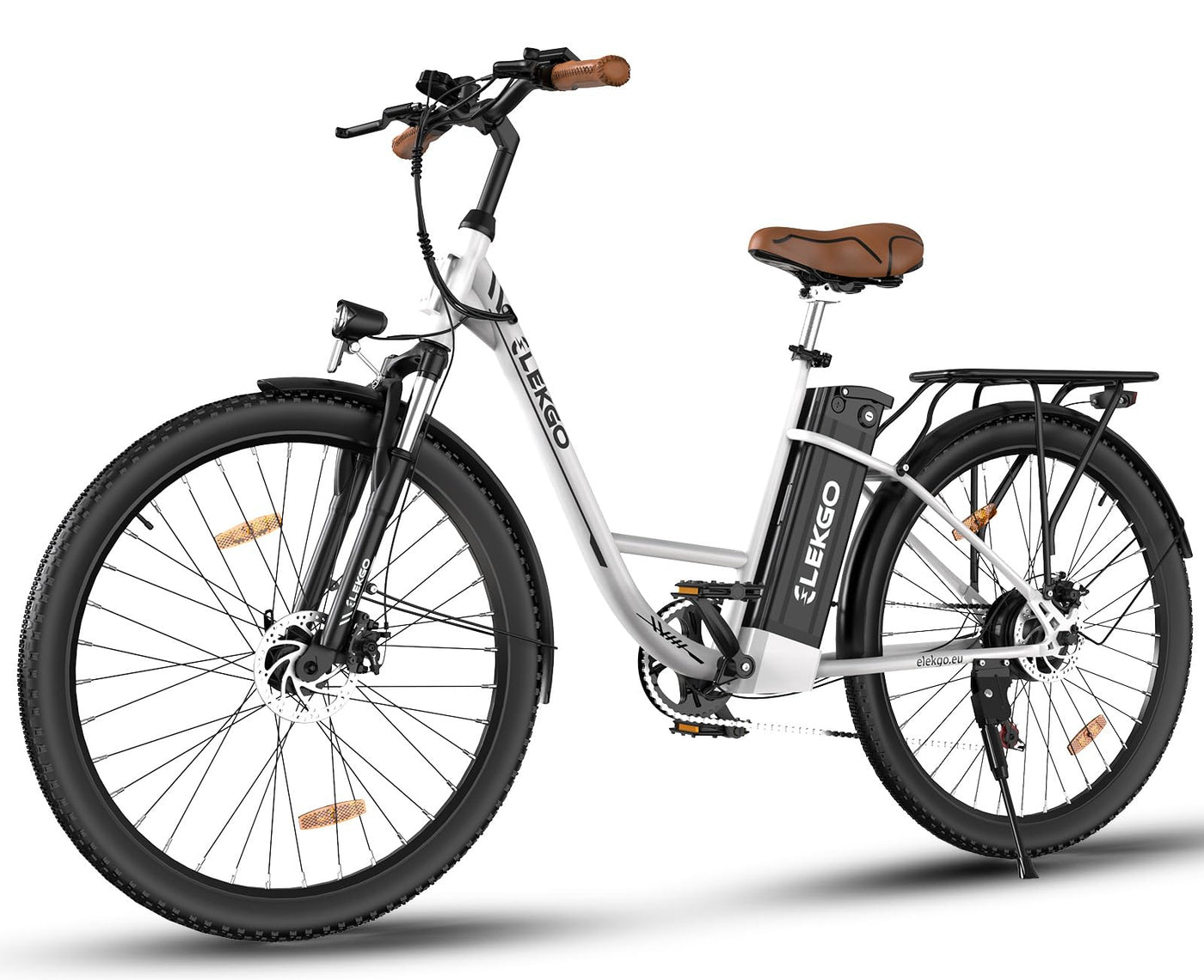 ELEKGO 28 Zoll E-Bike Elektrofahrrad, 7-Gang-Getriebe, 36V Abnehmbarer Akku, City Bike mit Geschwindikeit bis 25km/h，LCD-Display，Ausgestattet mit stoßdämpfenden Gabeln (White)