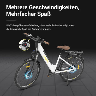 Eleglide T1 Step-Thru E-Bike, Elektrofahrrad 27.5'' Trekkingrad E-Cityrad mit 36V 13Ah Lithium-Akku bis zu 100KM Lange Range, 250W Motor, EU-konformes E Bike, LCD Display