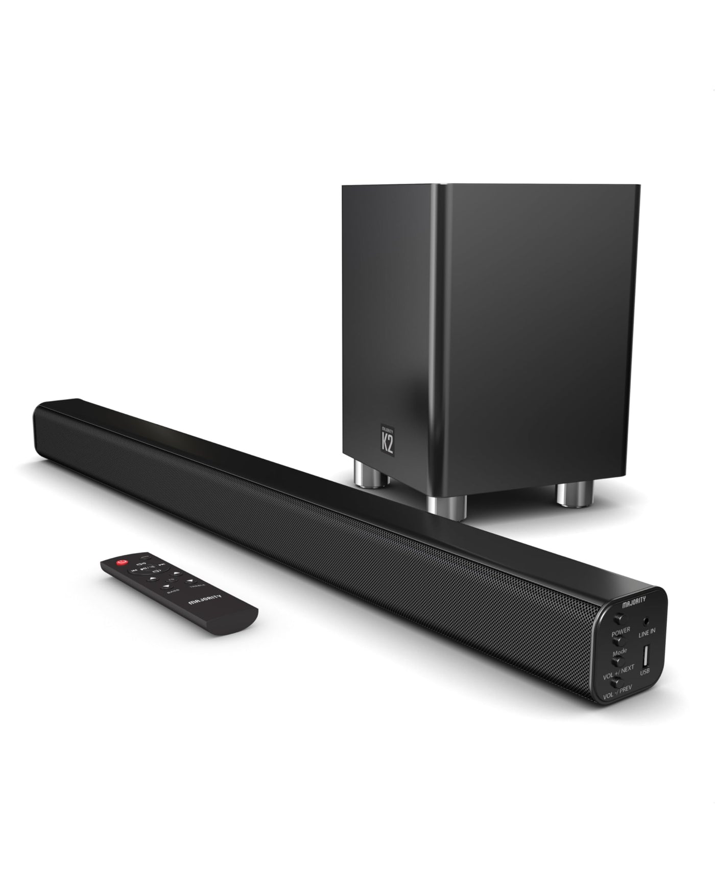 MAJORITY K2 Soundbar für TV Geräte mit Subwoofer | TV Lautsprecher für Fernseher | 150W 2.1 Soundsystem mit Kabelloser Subwoofer | Bluetooth TV Soundbar | Heimkino Sound Bar HDMI ARC (Weiß)