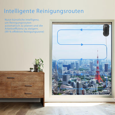 Tosima W2 Fensterputzroboter 3800PA, Fensterputzer Elektrisch- mit Dreifachem Sicherheitssystem, Intelligenter Navigation, Fernbedienung, für Alle Glatten Oberflächen, mit 12 Tüchern （6 Paare）