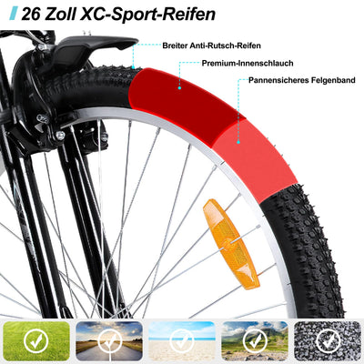 HILAND 26 Zoll Mountainbike für Frauen, 18-Gang Schaltung, Damen Mountainbike mit V-Bremsen, Robustes MTB für Frauen, Grün