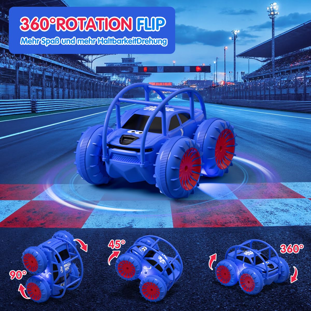 ifollower Direktladung Ferngesteuertes Auto 2.4GHz 4WD Amphibienfahrzeug mit LED-Licht,360° Drehung Stunt Monstertruck Strand Wasser Outdoor Spielzeug Geschenk für Kinder Jungen Mädchen ab 3-12 Jahre