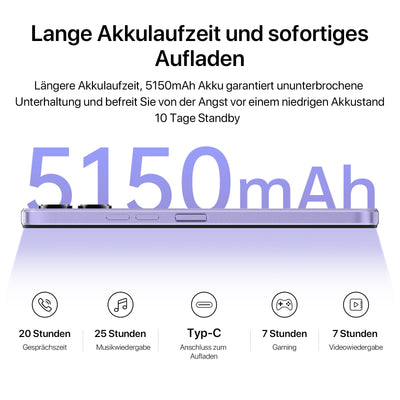 UMIDIGI G3 Plus Smartphone Ohne Vertrag (2023),Android 13 Handy, 8GB+128GB/1TB Simlockfreie Handys,6,52" HD+Display,5150mAh,13MP, 4G Dual SIM Schulkinder Handy/Face ID/Fingerabdruck/OTG/GPS(Lila)