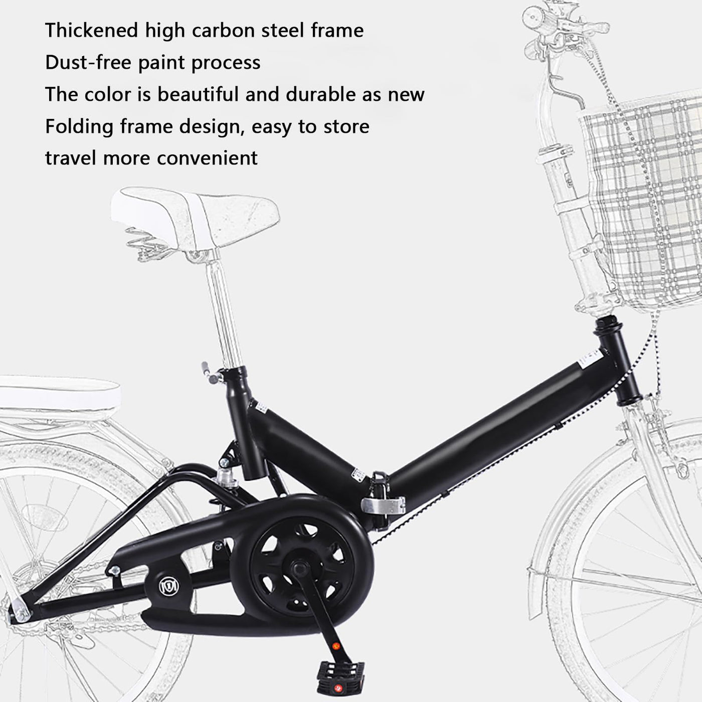 JTBDWOSK Faltbares Fahrrad 20/22 Zoll Klappfahrrad Rahmen aus Kohlenstoffstahl Klapprad V Bremse 7 Geschwindigkeit Schnellfaltsystem mit Rücklicht und Autokorb,Schwarz,20in