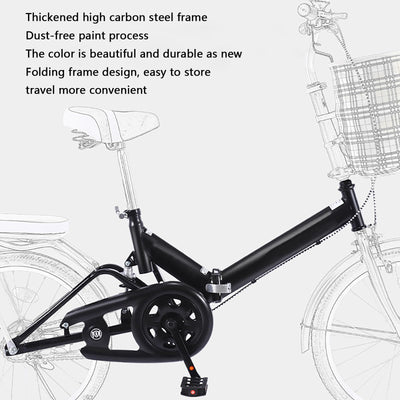 JTBDWOSK Faltbares Fahrrad 20/22 Zoll Klappfahrrad Rahmen aus Kohlenstoffstahl Klapprad V Bremse 7 Geschwindigkeit Schnellfaltsystem mit Rücklicht und Autokorb,Schwarz,20in
