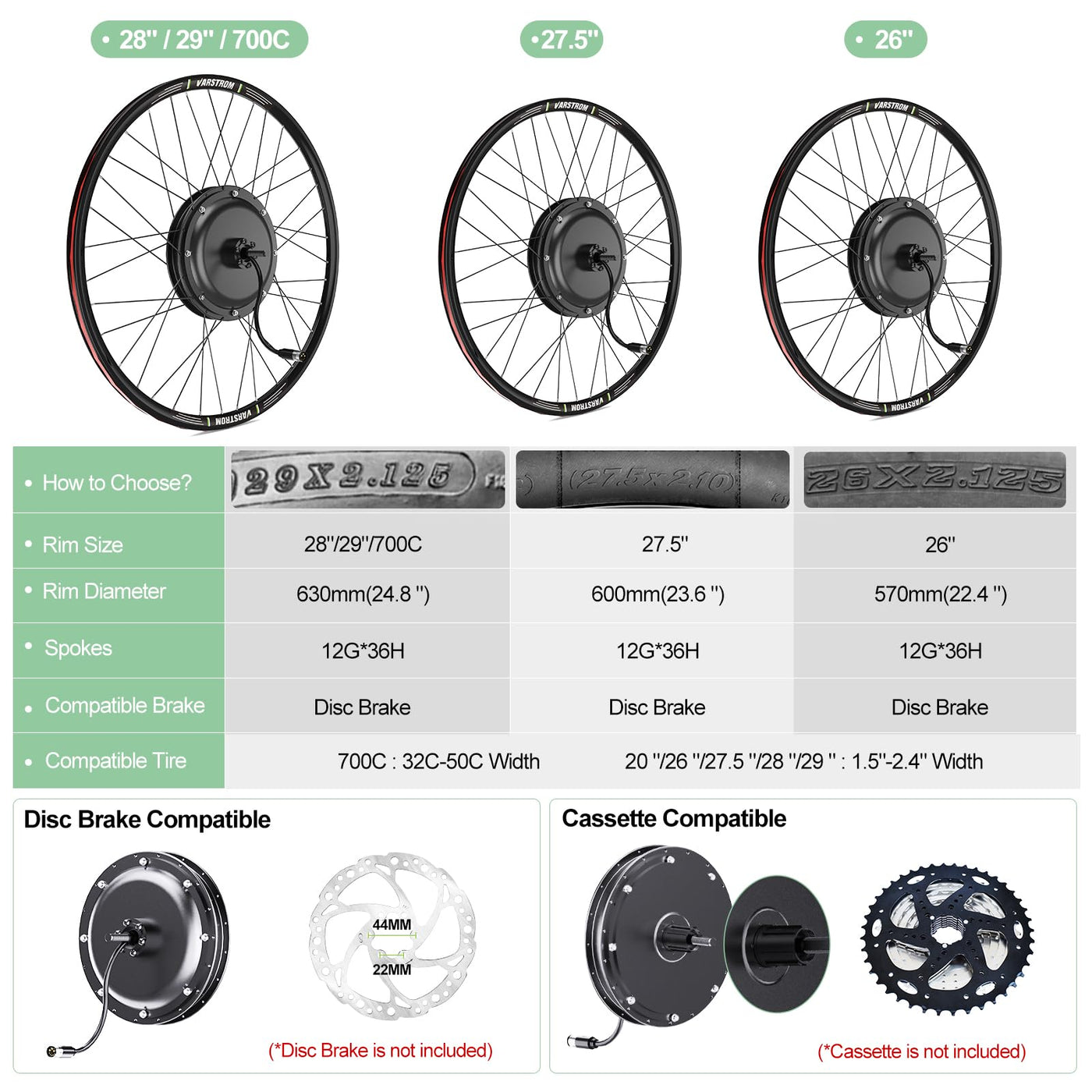 Varstrom E-Bike-Umrüstkit 48V 1000W Hinterrad-Brushless Nabenmotor Kits mit 500C LCD Display, Ebike Conversion Kit Hinterradmotor passend für 27,5 Zoll