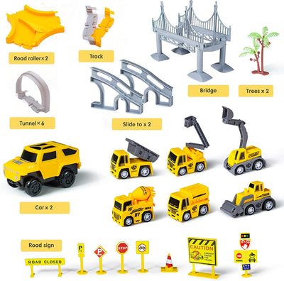 Autorennbahn für Kinder Mit 2 Elektroauto,Autorennbahn Rennbahn 6 Cars Bagger Spielzeug, Flexible Car Track Spielzeugautos Set Für 3 4 5 6 7 Jahre altes Kind Kinder Jungen Mädchen