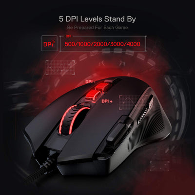 Redragon M612 Predator RGB Gaming Maus, 8000 DPI kabelgebundene optische Maus mit 11 programmierbaren Tasten & 5 Hintergrundbeleuchtungsmodi, Software unterstützt DIY Keybinds Rapid