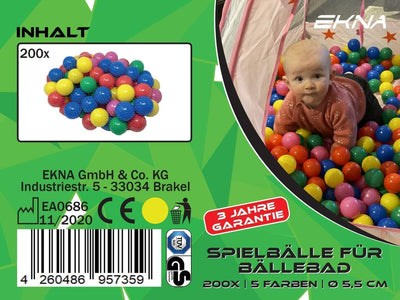 EKNA Spielbälle Ø 5,5cm - Bällebad Bälle 200 Stück - Bunte Auswahl für Bällebad-Pool - Plastikbälle Baby-Bälle Farben Hellgrün Hellblau Gelb Rosa Weiß Lila